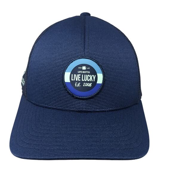 Life Motto Live Lucky Est 2008 Trucker Hat Blue One Size Mesh Back Black Clover - Picture 1 of 10